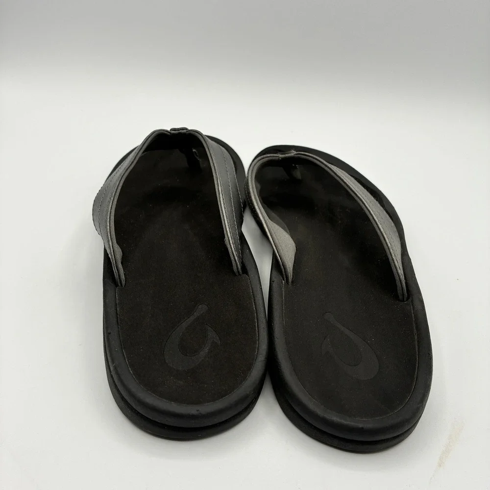 OluKai Ohana Flip Flop Sandals Women 9 EU 39Pewter Metallic Faux Leather Comfort